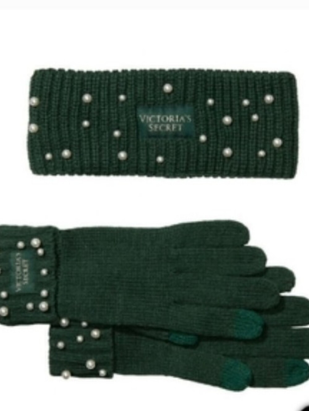 Victoria's secret faux pearl embellished headband ear warmer and glove set